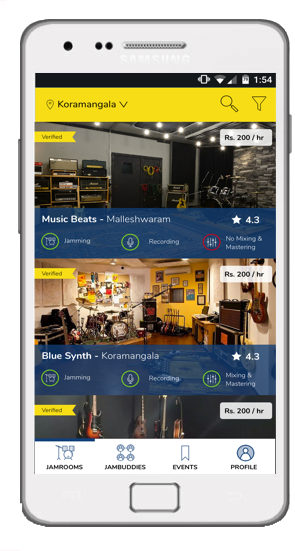 Home screen of the JamMate mobile app